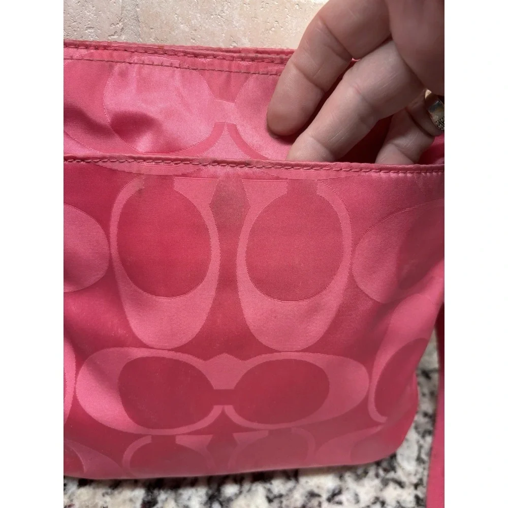 Coach Signature Getaway Nylon File Crossbody Shoulder Bag F77408 Hot Pink Barbie